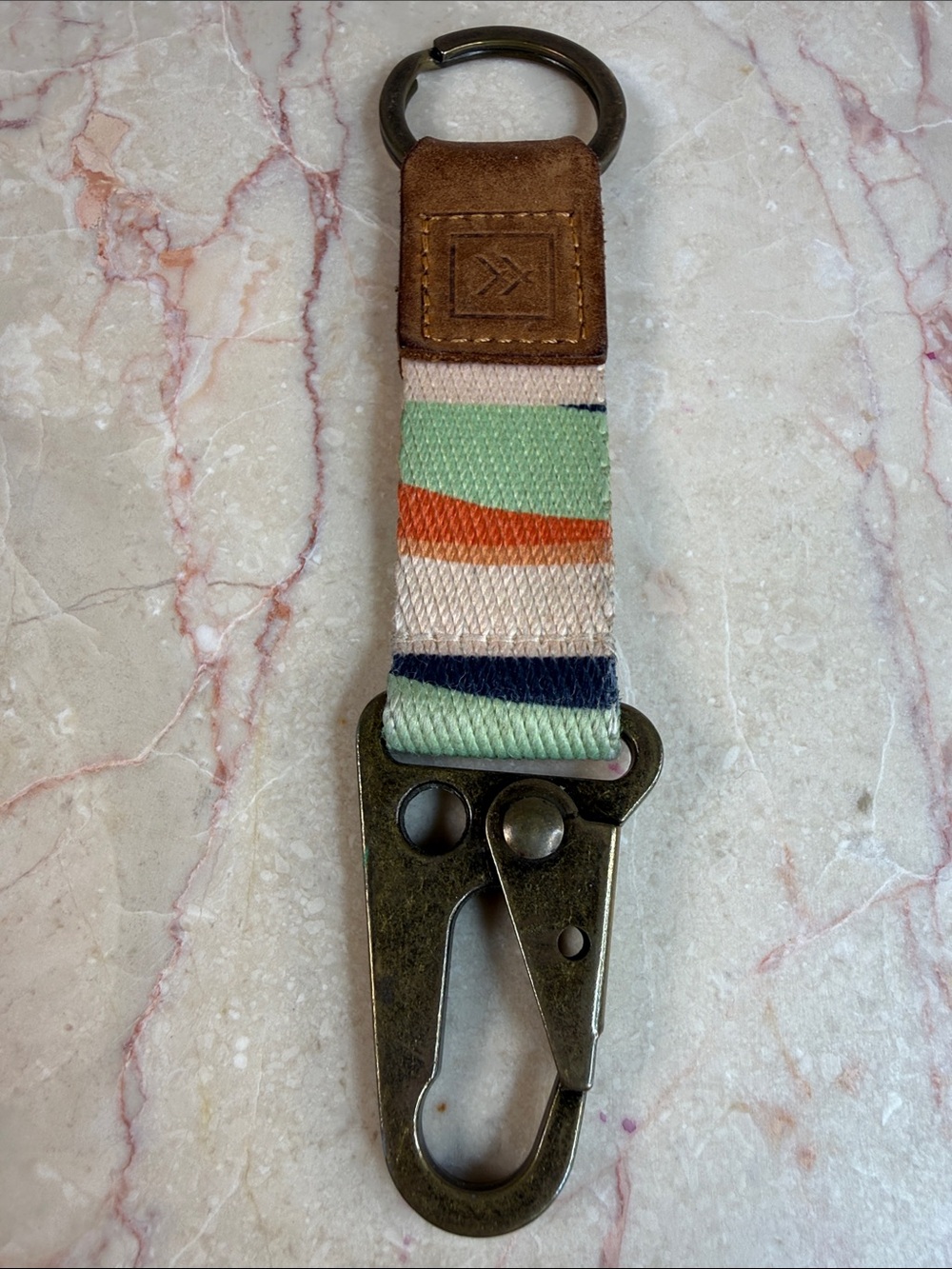 Brown Leather & Multicolor Canvas Key Clip